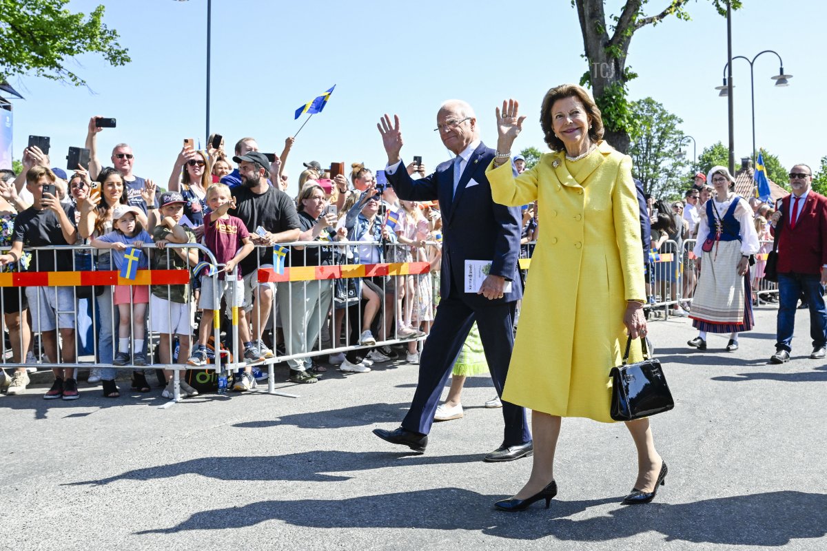 King Carl XVI Gustaf and Queen Silvia of Sweden visit Strängnäs on National Day, June 6, 2023 (PONTUS LUNDAHL/TT NEWS AGENCY/AFP via Getty Images)