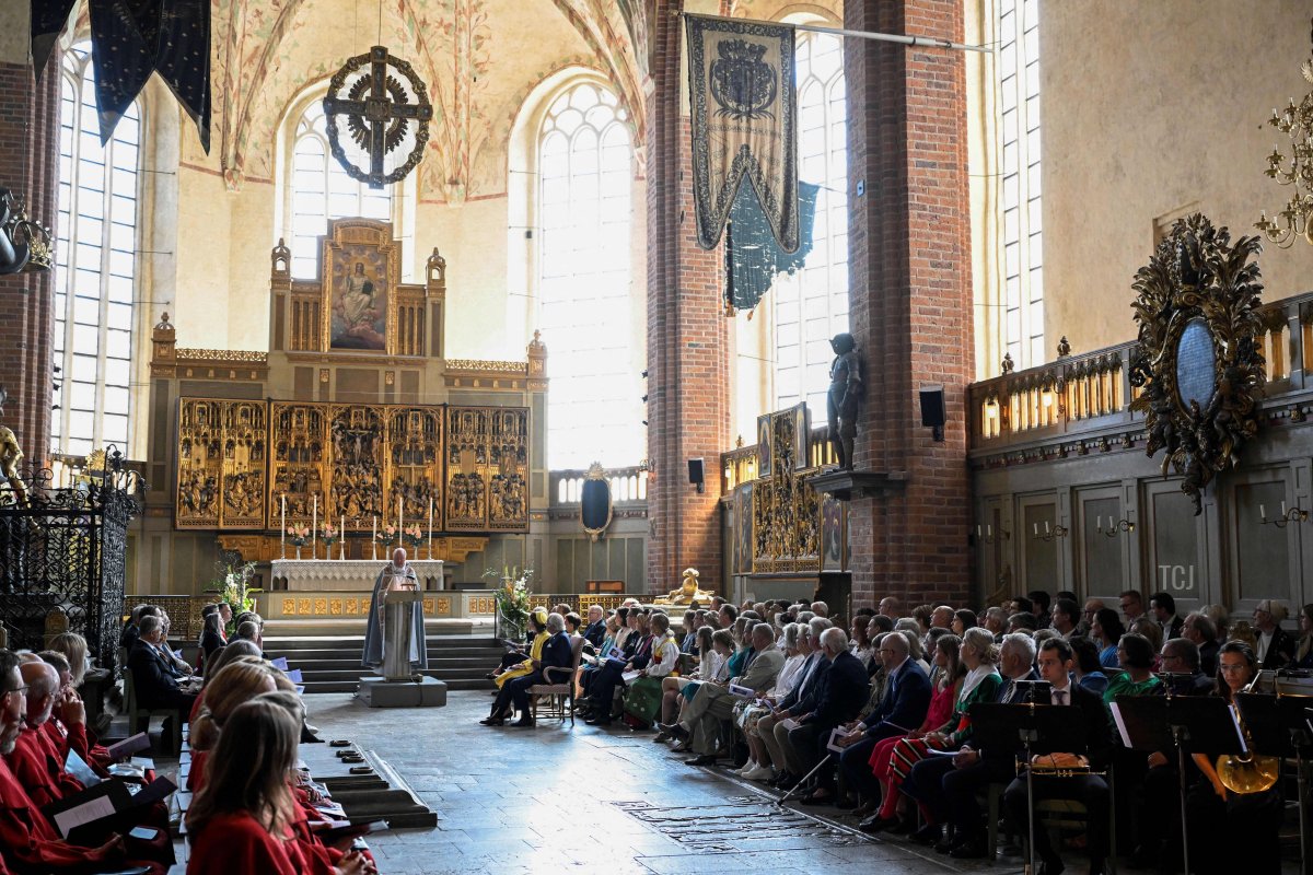 King Carl XVI Gustaf and Queen Silvia of Sweden attend a service at Strängnäs Cathedral during celebrations on National Day, June 6, 2023 (PONTUS LUNDAHL/TT NEWS AGENCY/AFP via Getty Images)