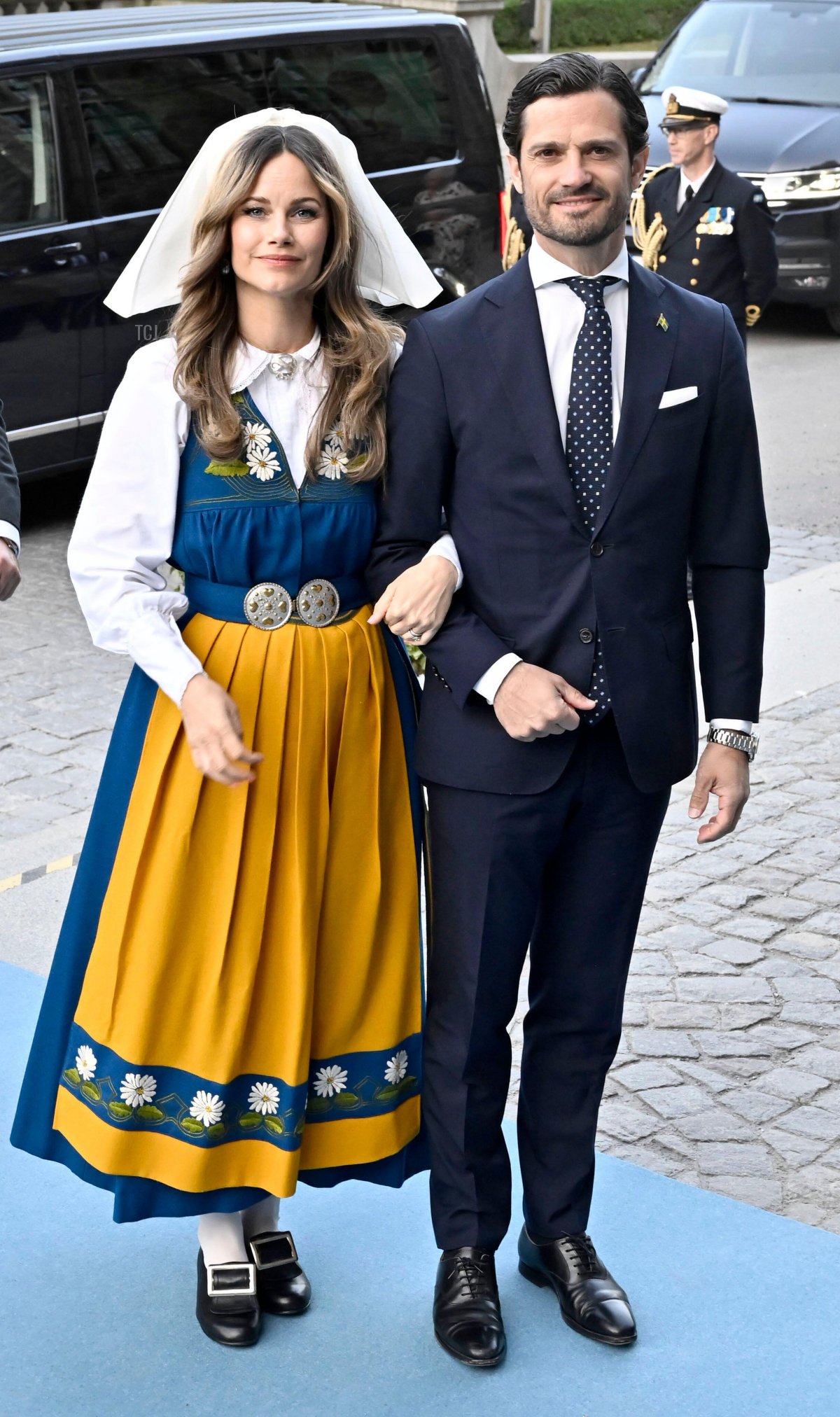 Princess Sofia and Prince Carl Philip of Sweden arrive at the National Day reception at the Nordic Museum in Stockholm, June 6, 2023 (Jonas Ekströmer/TT News Agency/Alamy)