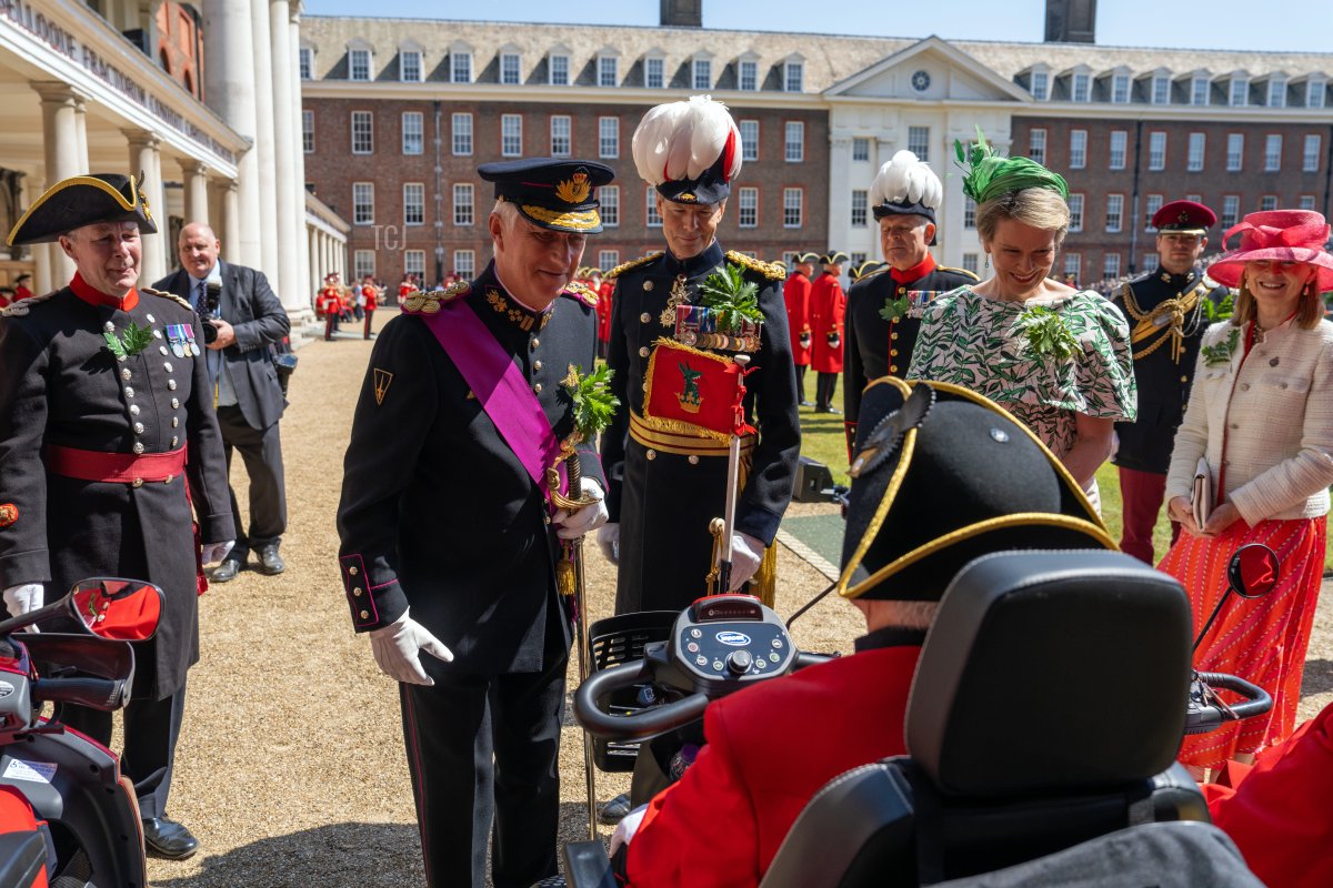 The King and Queen of the Belgians attend the annual Founder's Day Parade at the Royal Hospital Chelsea in London on June 8, 2023 (Carl Court/Getty Images)