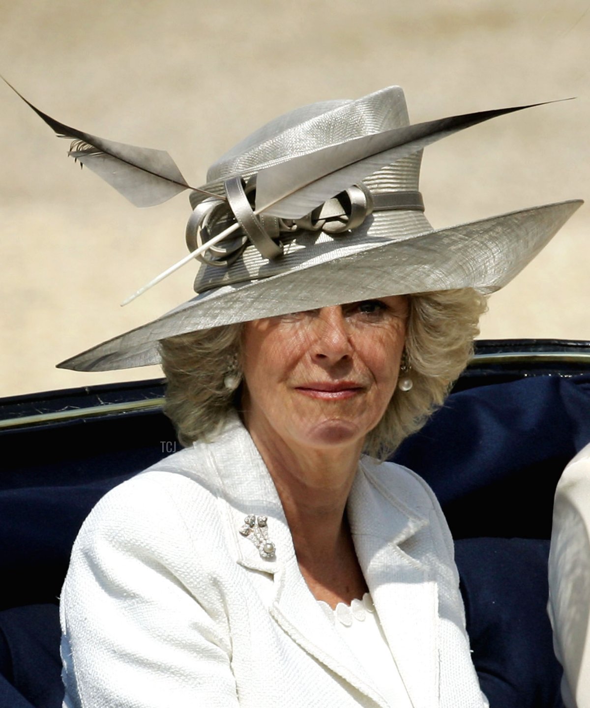 The Duchess of Cornwall arrives at the trooping of the Queen's Colour of 1st Battalion Grenadier Guards, marking the Queen's official birthday, at Horse Guards Parade on June 11, 2005 in London, England (Graeme Robertson/Getty Images)