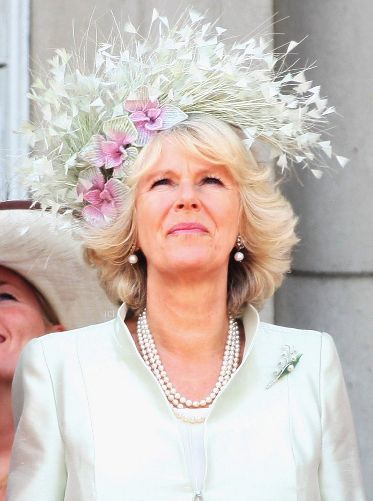 The Duchess of Cornwall watches an RAF fly-past during Trooping the Colour outside Buckingham Palace on June 14, 2008 in London, England (Chris Jackson/Getty Images)