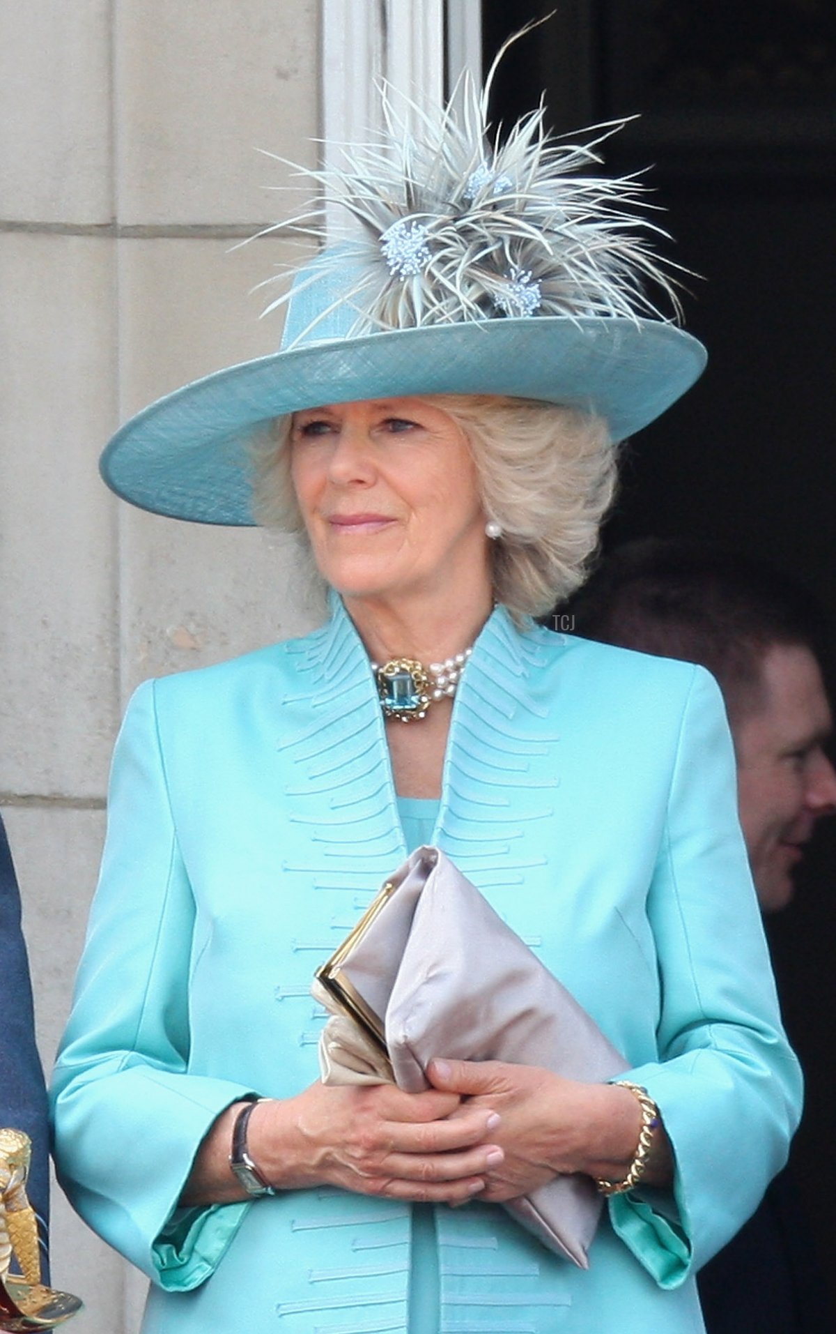 The Duchess of Cornwall looks out from the balcony of Buckingham Palace after the Trooping the Colour ceremony on June 13, 2009 in London, England (Chris Jackson/Getty Images)