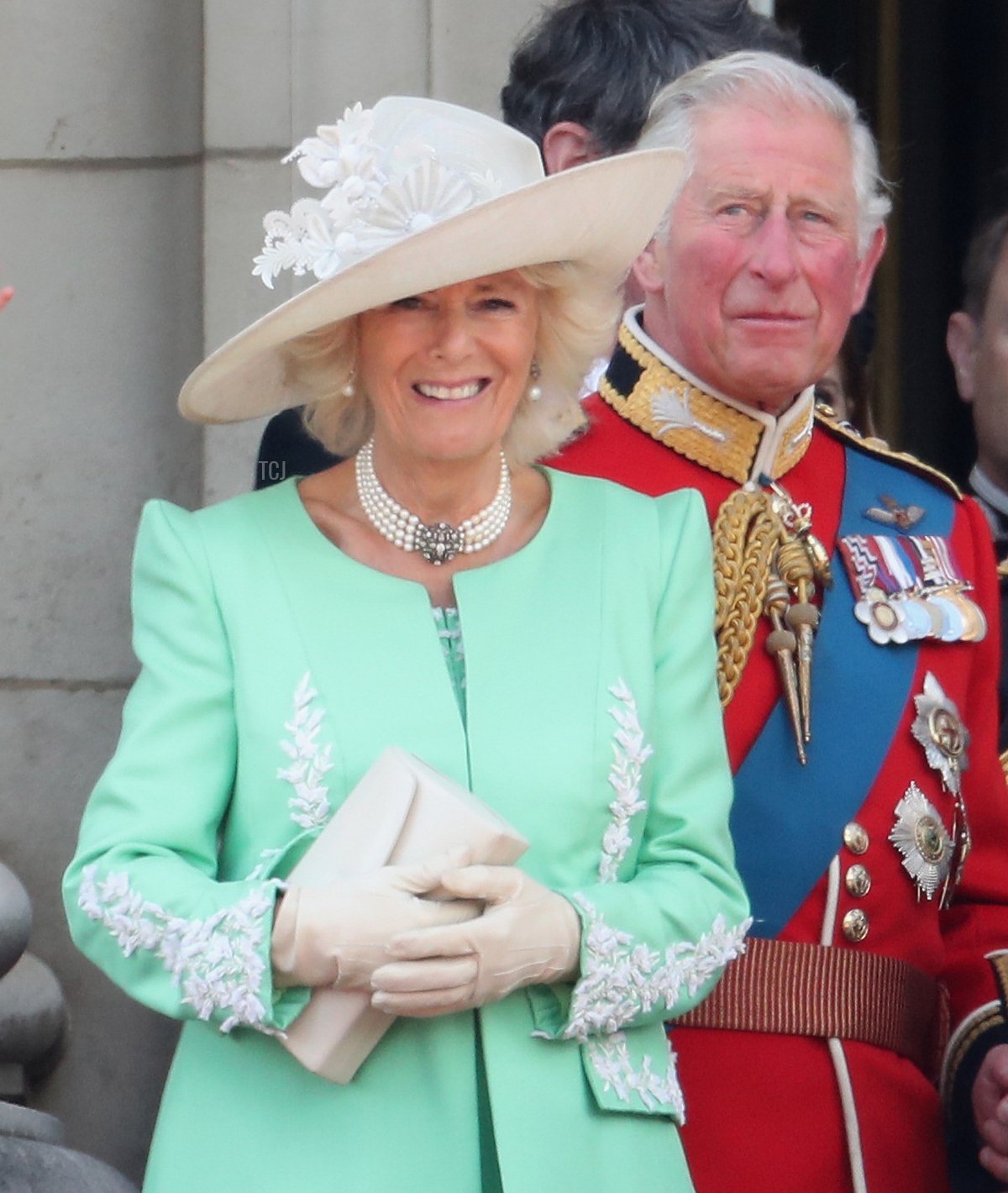 The Duchess of Cornwall and the Prince of Wales are pictured on the balcony of Buckingham Palace during Trooping the Colour on June 8, 2019 in London, England (Chris Jackson/Getty Images)