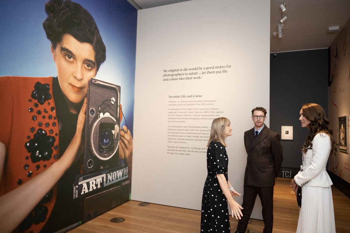 The Princess of Wales views an exhibition featuring work by the 1930s photographer Madame Yevonde during the reopening of National Portrait Gallery in London on June 20, 2023 (Paul Grover - WPA Pool/Getty Images)