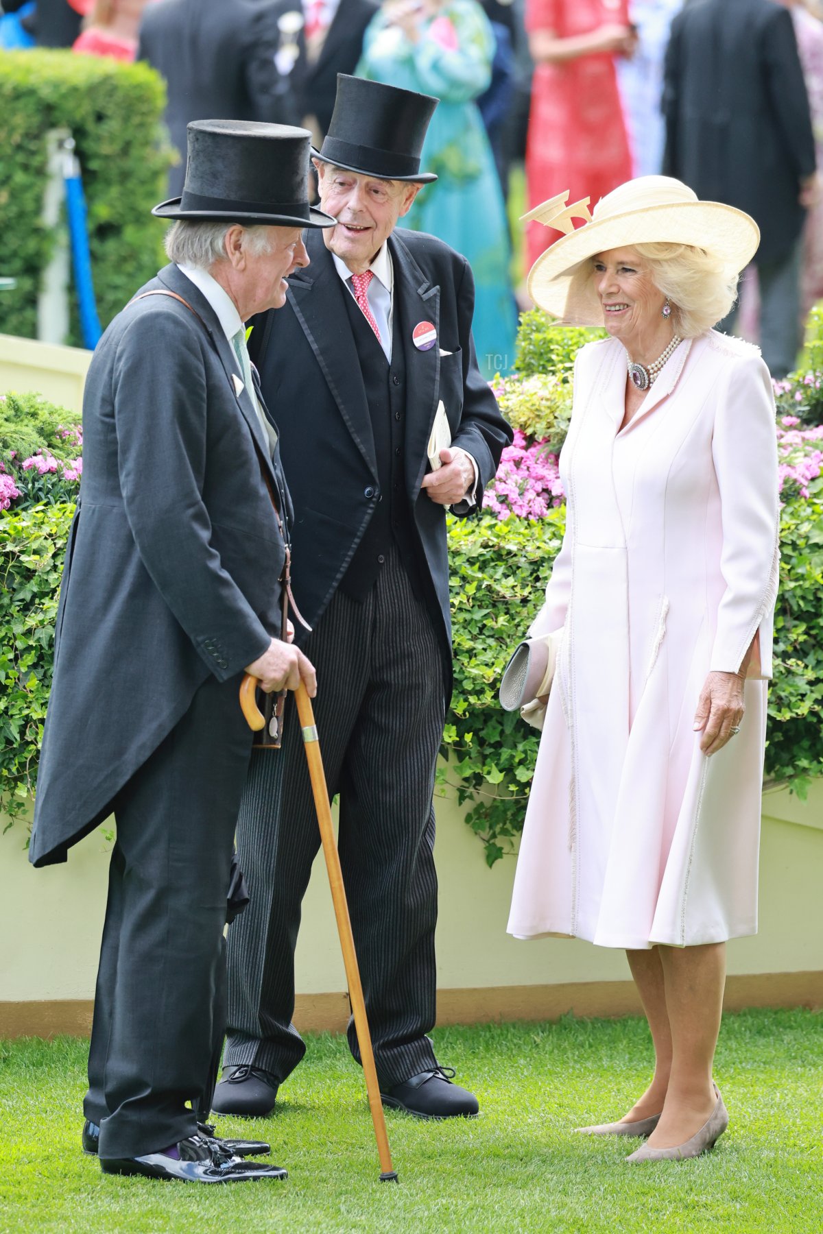Andrew Parker Bowles, Lord Soames, and Queen Camilla attend day two of Royal Ascot at Ascot Racecourse on June 21, 2023 in Ascot, England (Chris Jackson/Getty Images)
