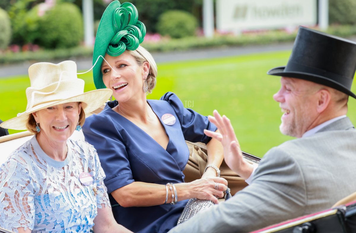 Maureen Haggas, Zara Tindall, and Mike Tindall attend day two of Royal Ascot at Ascot Racecourse on June 21, 2023 in Ascot, England (Chris Jackson/Getty Images)