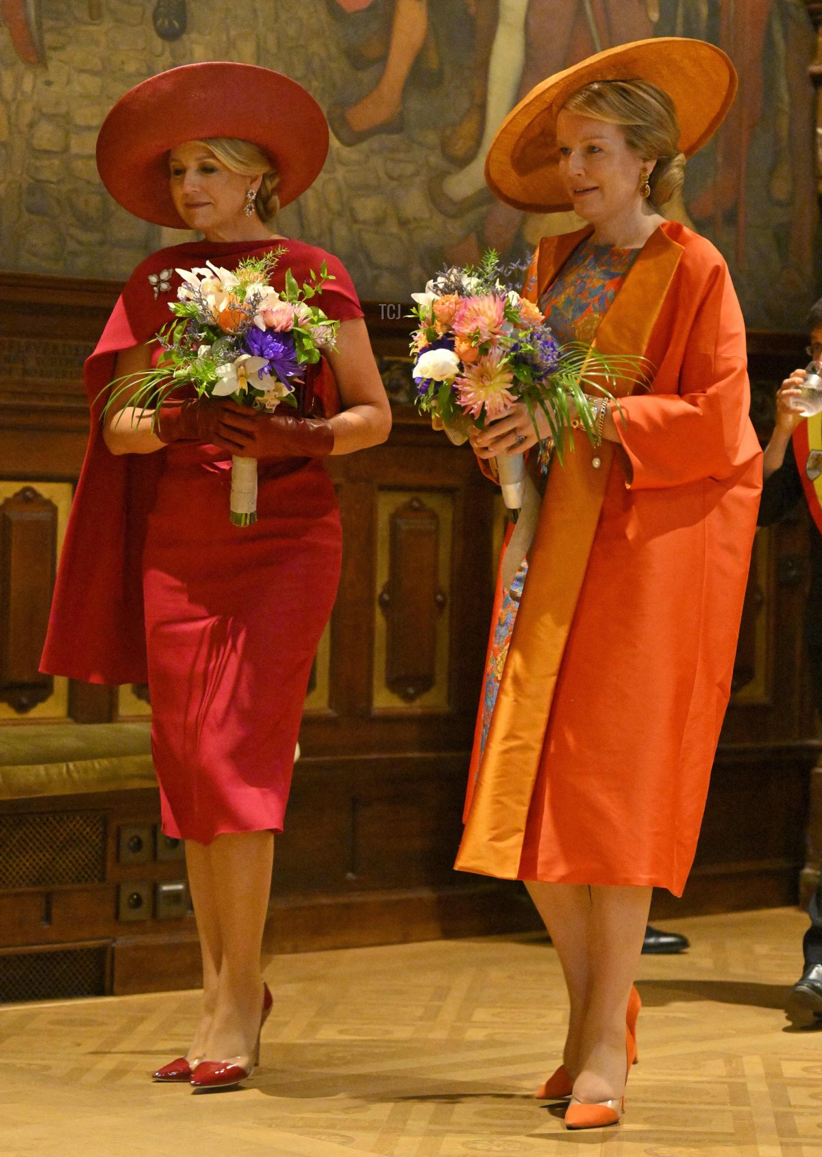 The Queen of the Belgians and the Queen of the Netherlands are pictured during a visit to Antwerp City Hall on the third and final day of the official state visit of the Dutch royal couple to Belgium, June 22, 2023 (PHILIP REYNAERS/BELGA MAG/AFP via Getty Images)