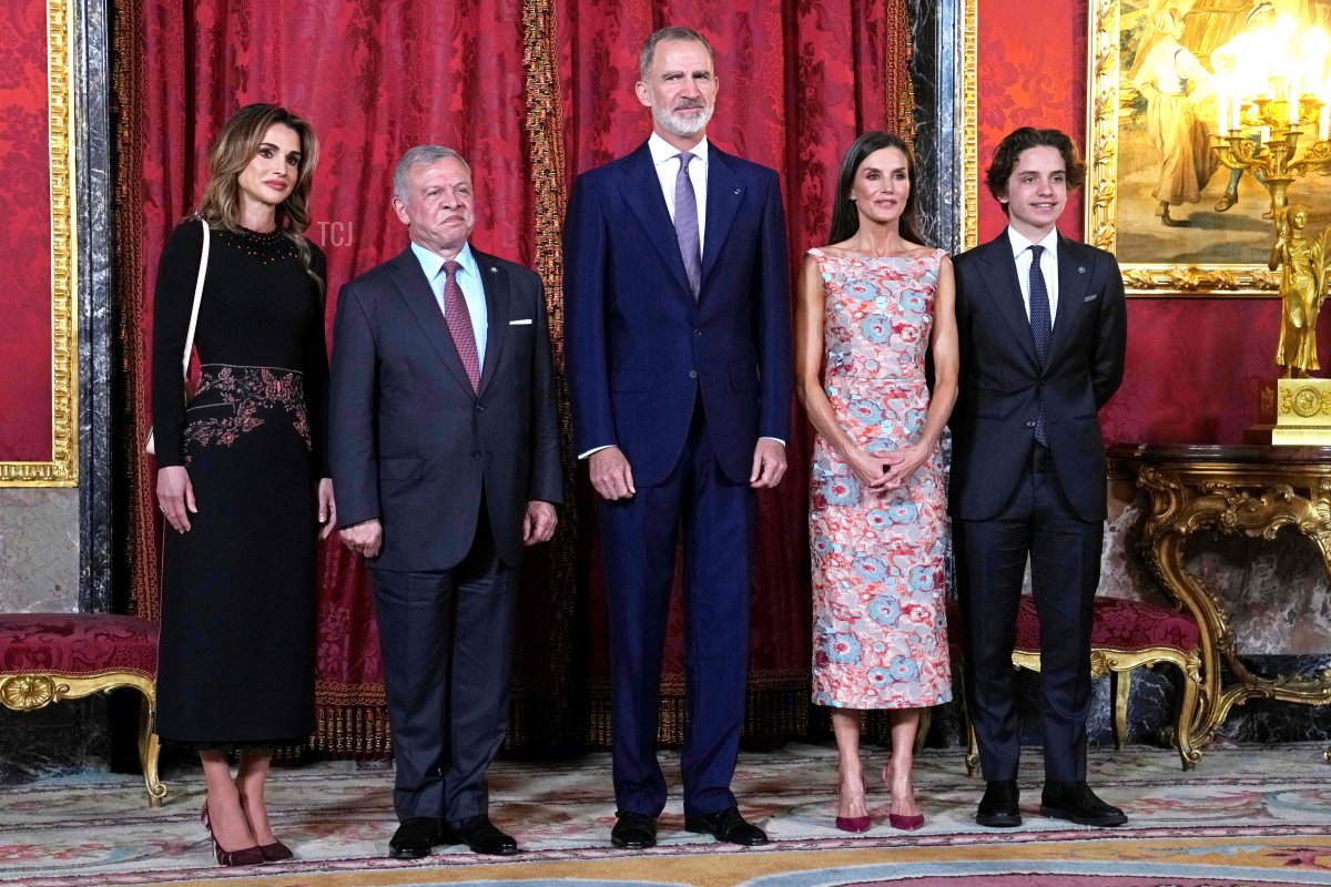 The King and Queen of Spain host the King and Queen of Jordan, accompanied by Prince Hashem, for an official luncheon at the Royal Palace in Madrid, June 19, 2023 (PAUL WHITE/POOL/AFP via Getty Images)