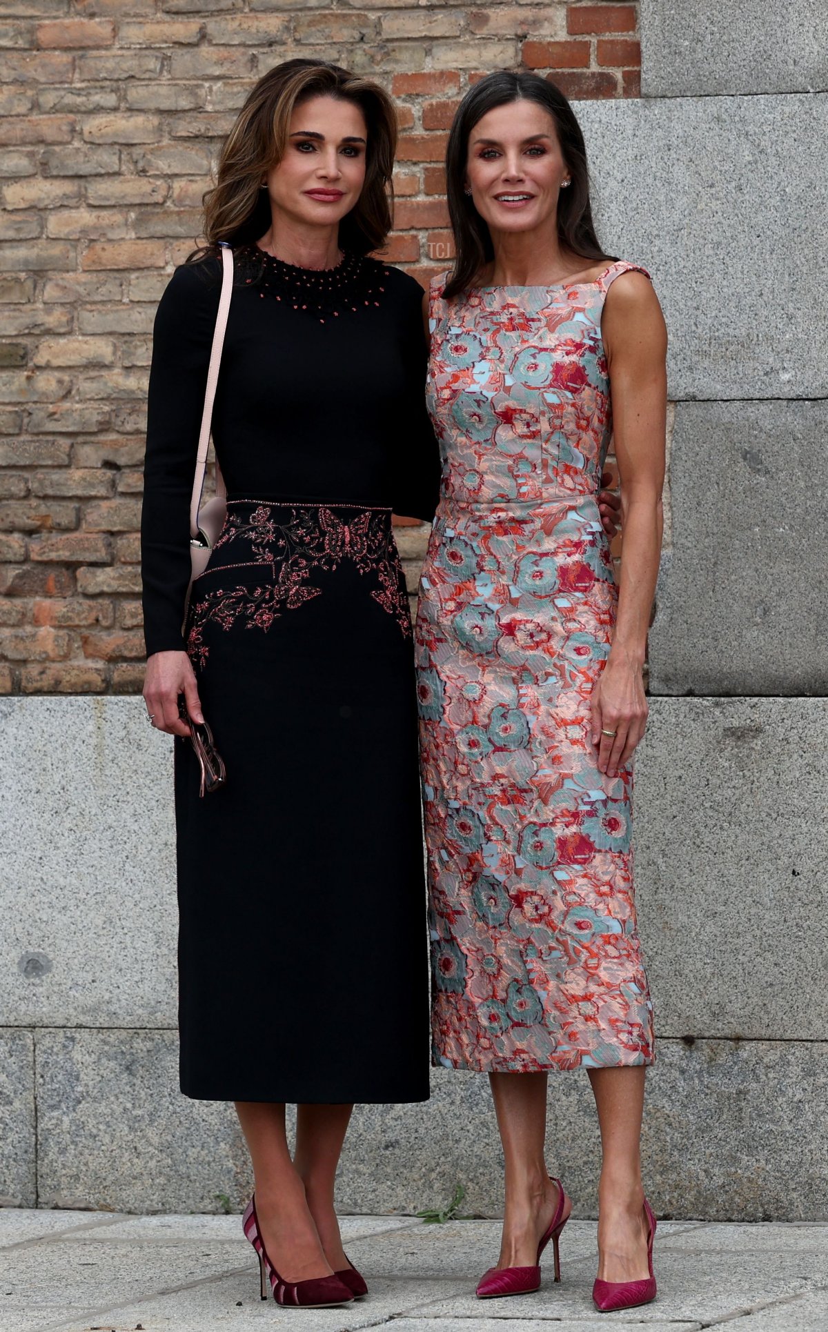 The Queen of Jordan and the Queen of Spain visit the National Heritage Institution school and employment workshops at the Royal Palace on June 19, 2023 in Madrid, Spain (PIERRE-PHILIPPE MARCOU/POOL/AFP via Getty Images)