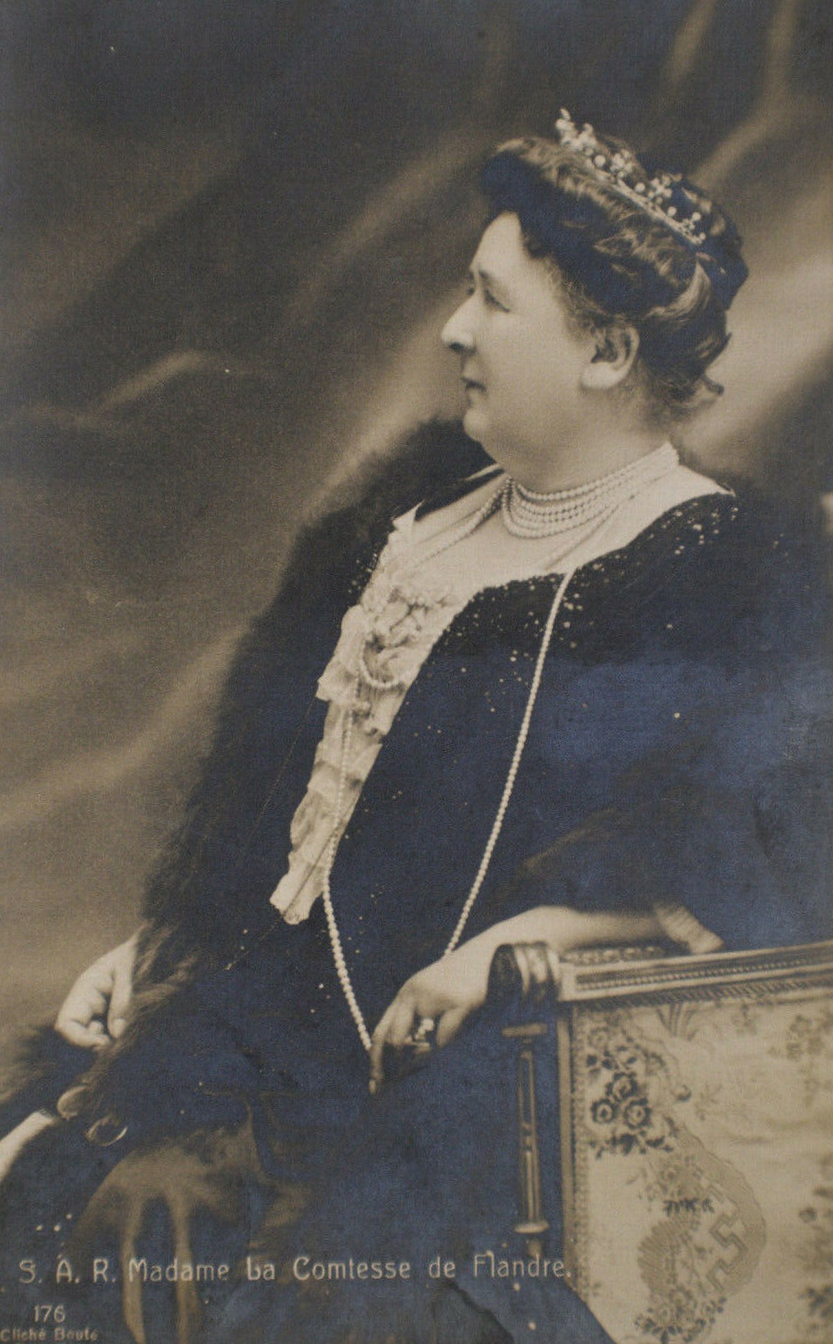 Princess Marie, Countess of Flanders in an official portrait taken in Brussels and reproduced on a postcard at the time of her death in 1912