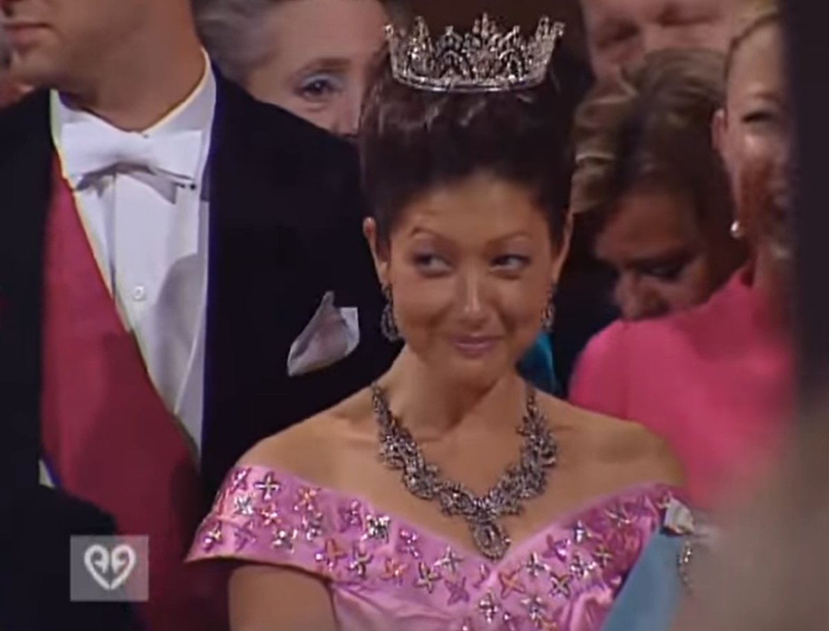 Princess Alexandra of Denmark attends the wedding reception for her brother-in-law, Crown Prince Frederik and Mary Donaldson on May 14, 2004 (screencapture)