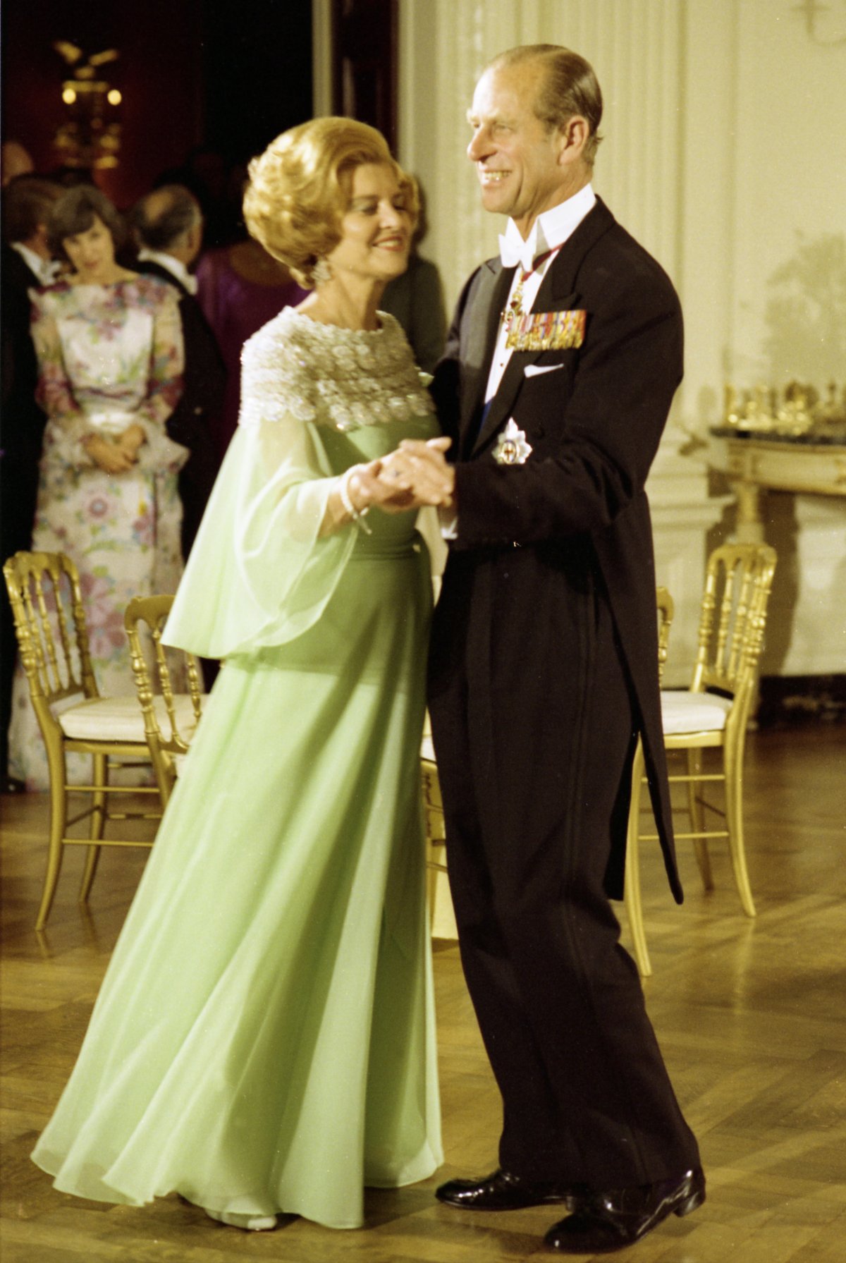 First Lady Betty Ford and Prince Philip dance after a state dinner at the White House in Washington, D.C., July 7, 1976 (National Archives and Records Administration/Wikimedia Commons)