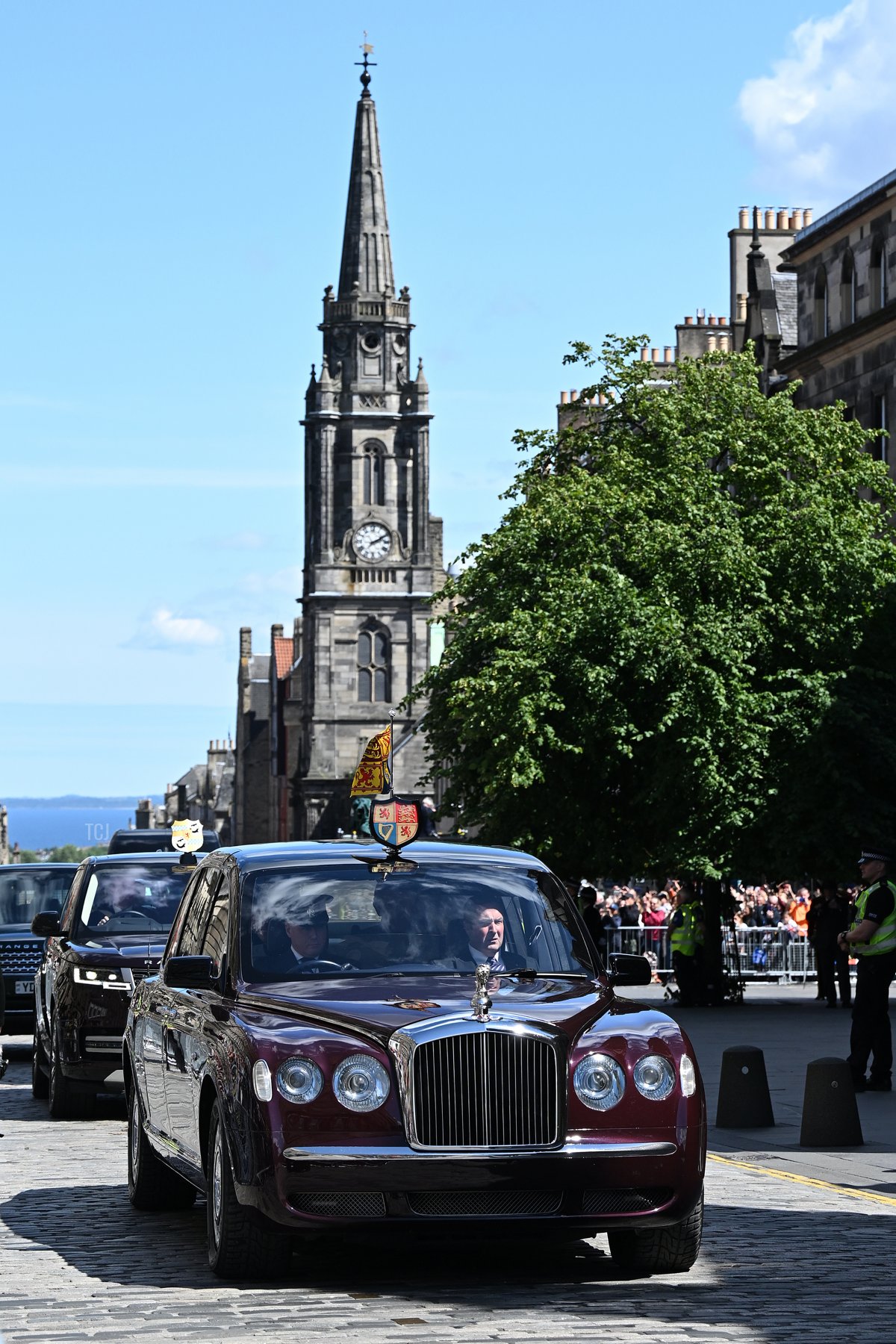 The King and Queen are driven from the Palace of Holyroodhouse to a service of thanksgiving and dedication at St Giles' Cathedral in Edinburgh on July 5, 2023 (Paul Ellis - WPA Pool/Getty Images)