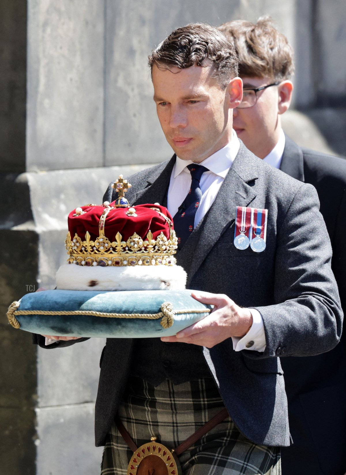 The Duke of Hamilton and Brandon carries the Crown of Scotland as he arrives for a service of thanksgiving and dedication at St Giles' Cathedral in Edinburgh on July 5, 2023 (CHRIS JACKSON/POOL/AFP via Getty Images)