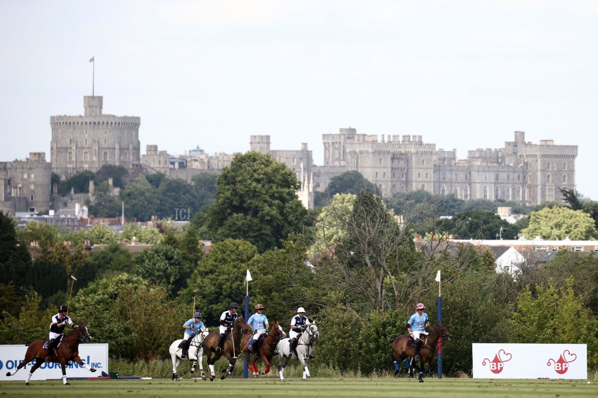 The Prince of Wales plays in the Out-Sourcing Inc. Royal Charity Polo Cup 2023 at Guards Polo Club on July 6, 2023 in Egham, England (HENRY NICHOLLS/AFP via Getty Images)