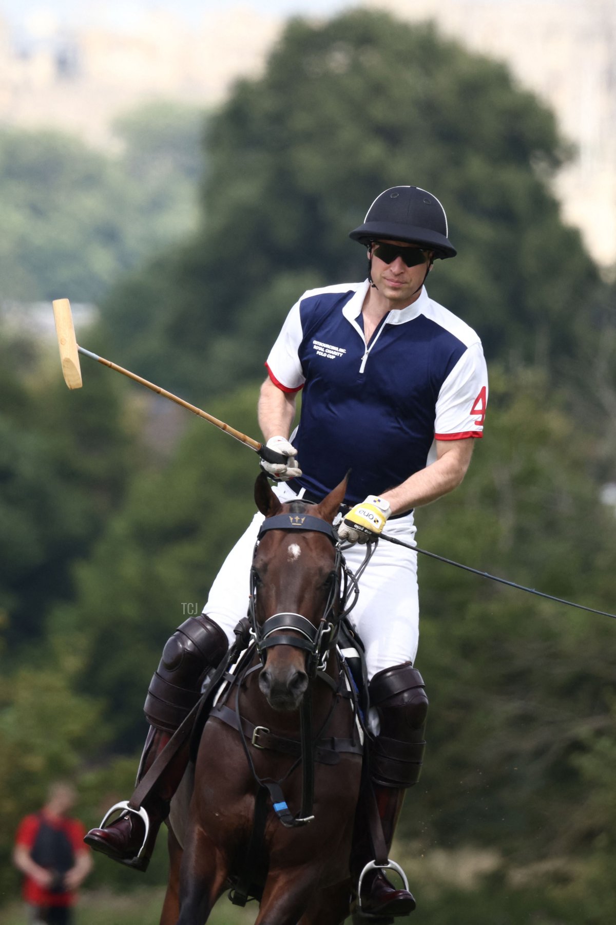 The Prince of Wales plays in the Out-Sourcing Inc. Royal Charity Polo Cup 2023 at Guards Polo Club on July 6, 2023 in Egham, England (HENRY NICHOLLS/AFP via Getty Images)