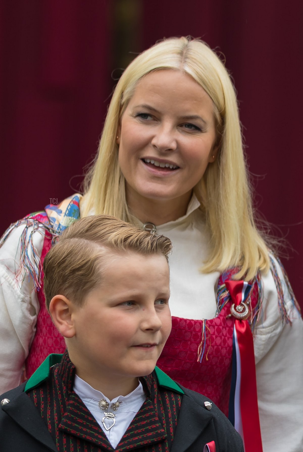 Crown Princess Mette-Marit and Prince Sverre Magnus of Norway are pictured during the children's parade at Skaugum on Norway's National Day on May 17 2017 in Asker, Norway (Nigel Waldron/ Getty Images)