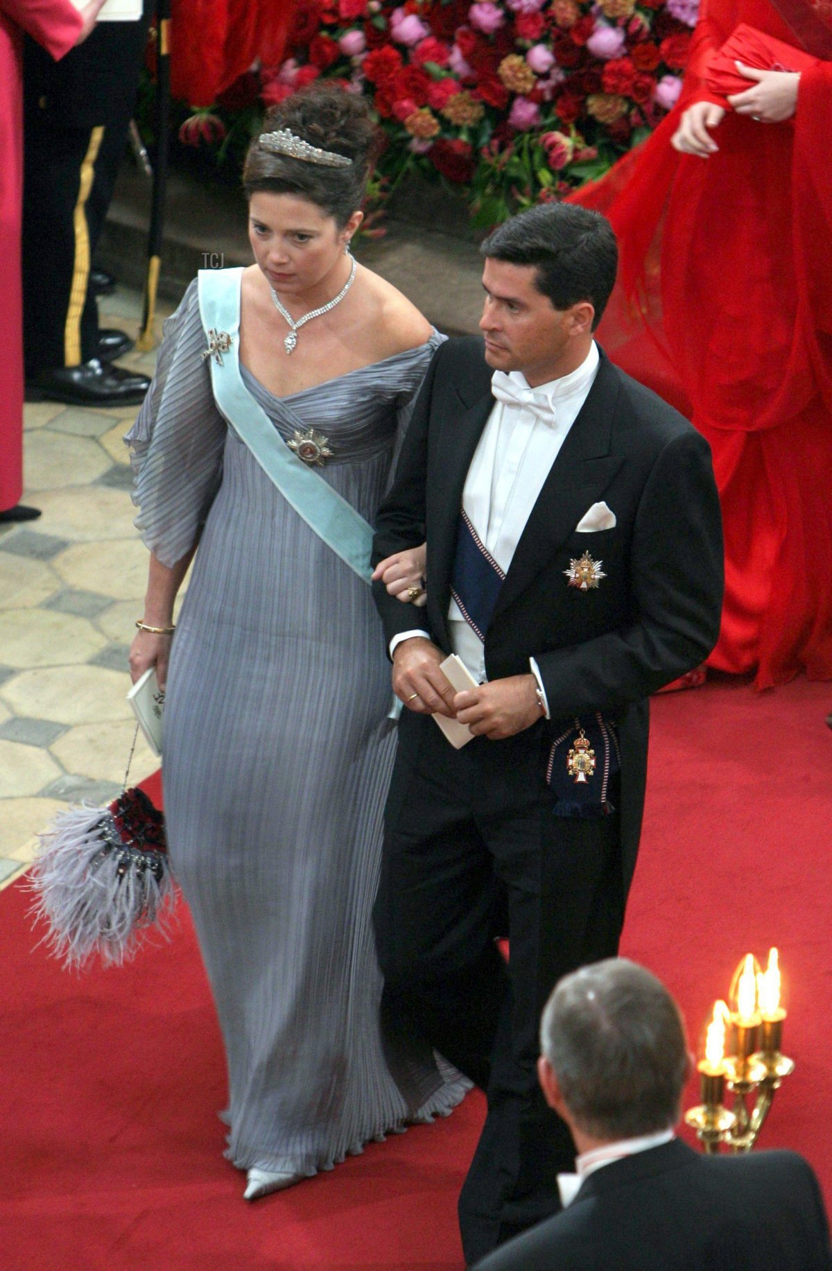 Princess Alexia of Greece and Denmark and Carlos Morales Quintana attend the wedding of Crown Prince Frederik of Denmark and Mary Elizabeth Donaldson in Copenhagen on May 14, 2004 (DPA Picture Alliance Archive/Alamy)