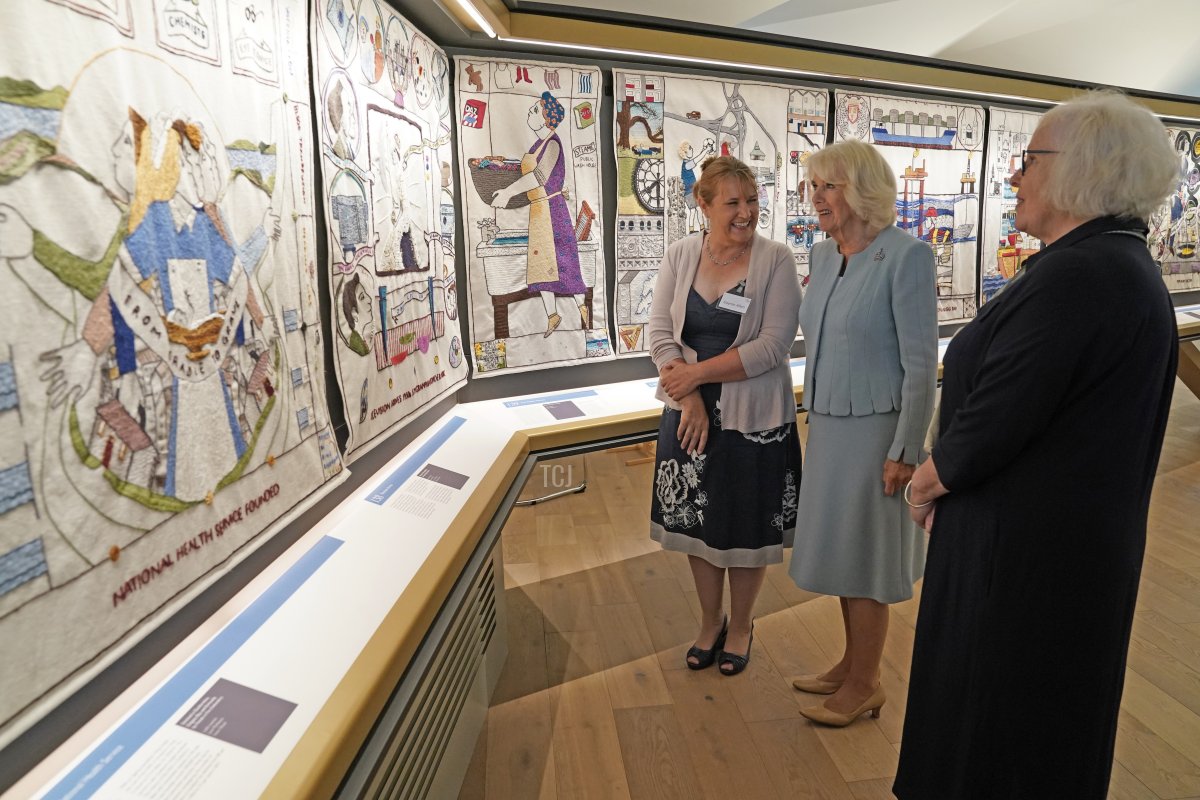 Queen Camilla visits The Great Tapestry of Scotland visitor center in Galashiels, in the Scottish Borders, on July 6, 2023 (Andrew Milligan - Pool/Getty Images)