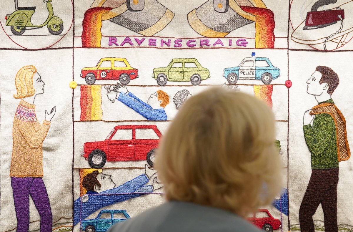 Queen Camilla visits The Great Tapestry of Scotland visitor center in Galashiels, in the Scottish Borders, on July 6, 2023 (Andrew Milligan - Pool/Getty Images)
