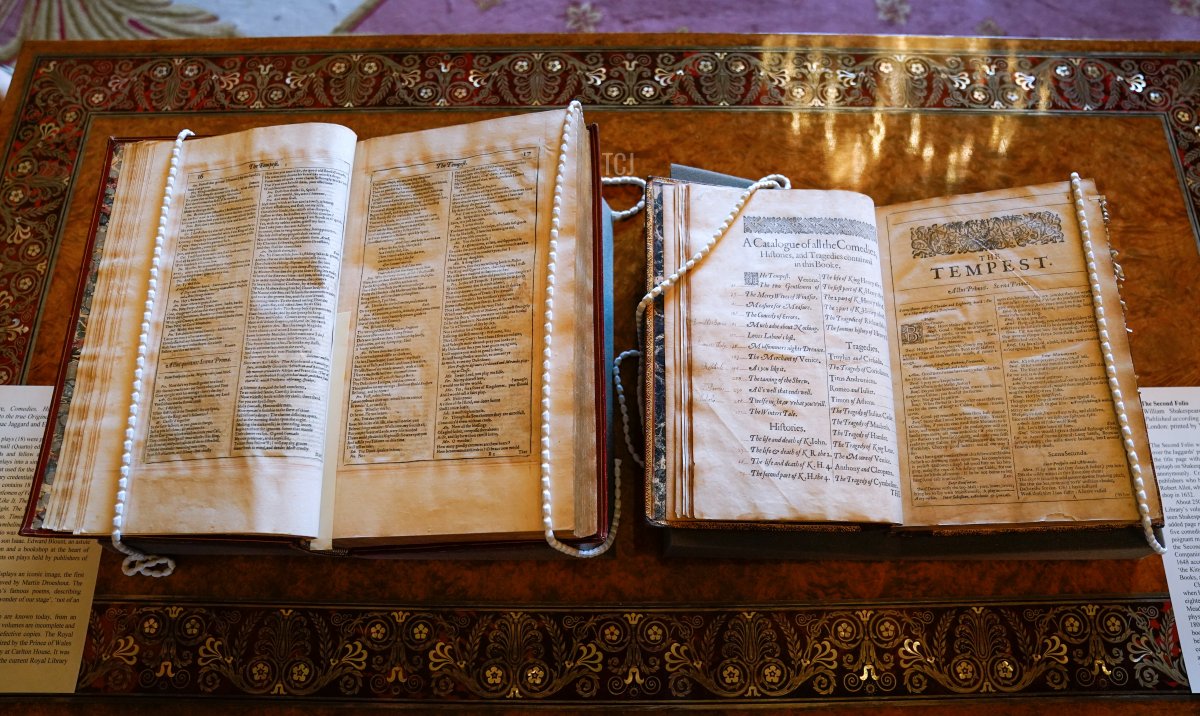 The First and Second Folios are displayed during a reception at Windsor Castle to celebrate the work of William Shakespeare, on the 400th anniversary of the publication of the First Folio on July 18, 2023 (Andrew Matthews - Pool/Getty Images)
