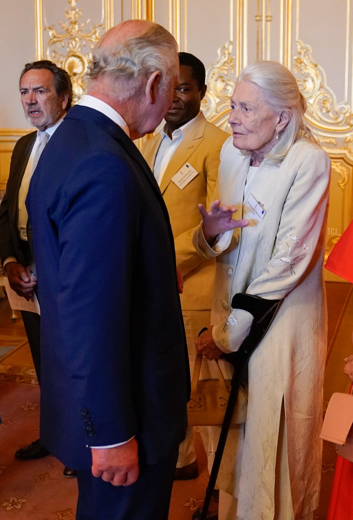 King Charles III speaks with Dame Vanessa Redgrave during a reception at Windsor Castle to celebrate the work of William Shakespeare, on the 400th anniversary of the publication of the First Folio on July 18, 2023 (Andrew Matthews - Pool/Getty Images)