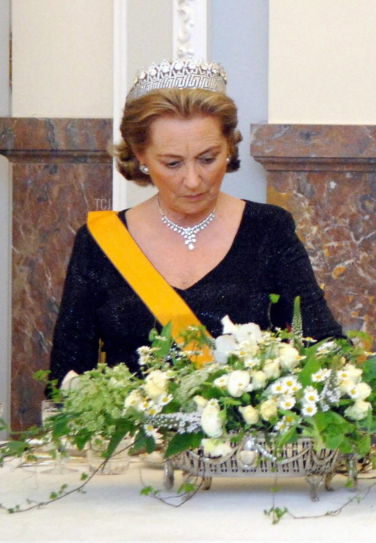 Queen Paola of the Belgians is pictured during the Luxembourgish state banquet in Brussels, March 20, 2007 (HERWIG VERGULT/AFP via Getty Images)