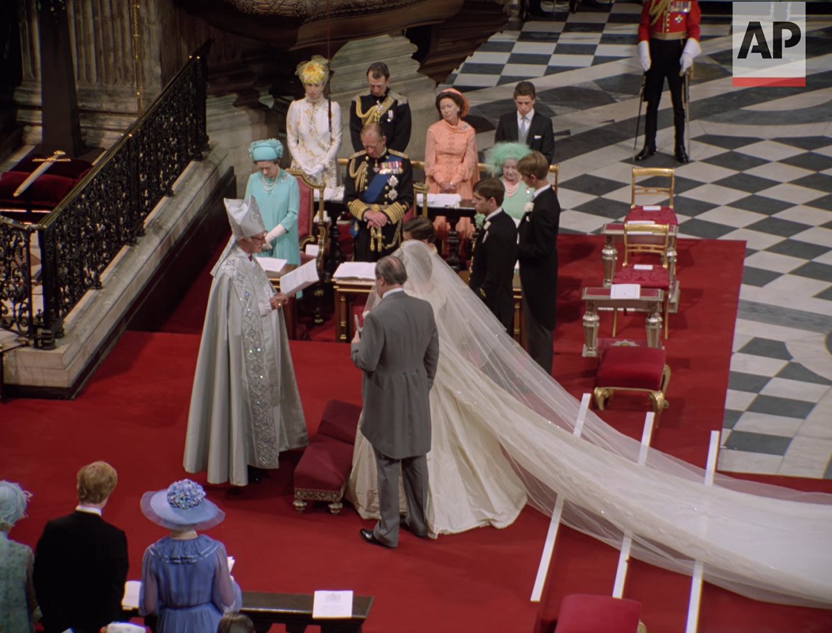 The Archbishop of Canterbury presides over the wedding of the Prince of Wales and Lady Diana Spencer at St. Paul's Cathedral in London, July 29, 1981 (screencapture)