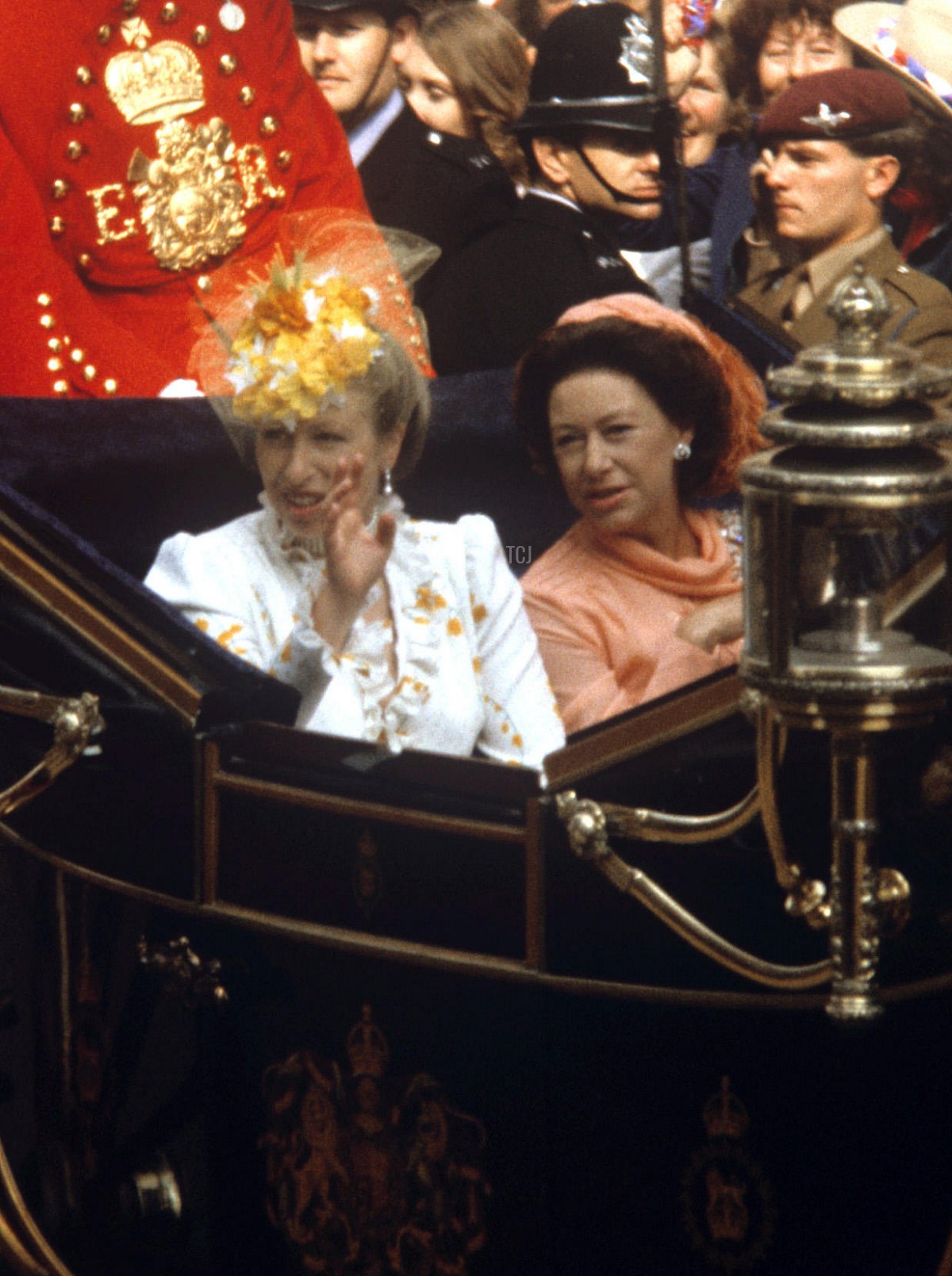 Princess Anne and Princess Margaret travel to St. Paul's Cathedral for the wedding of the Prince of Wales and Lady Diana Spencer, July 29, 1981 (PA Images/Alamy)