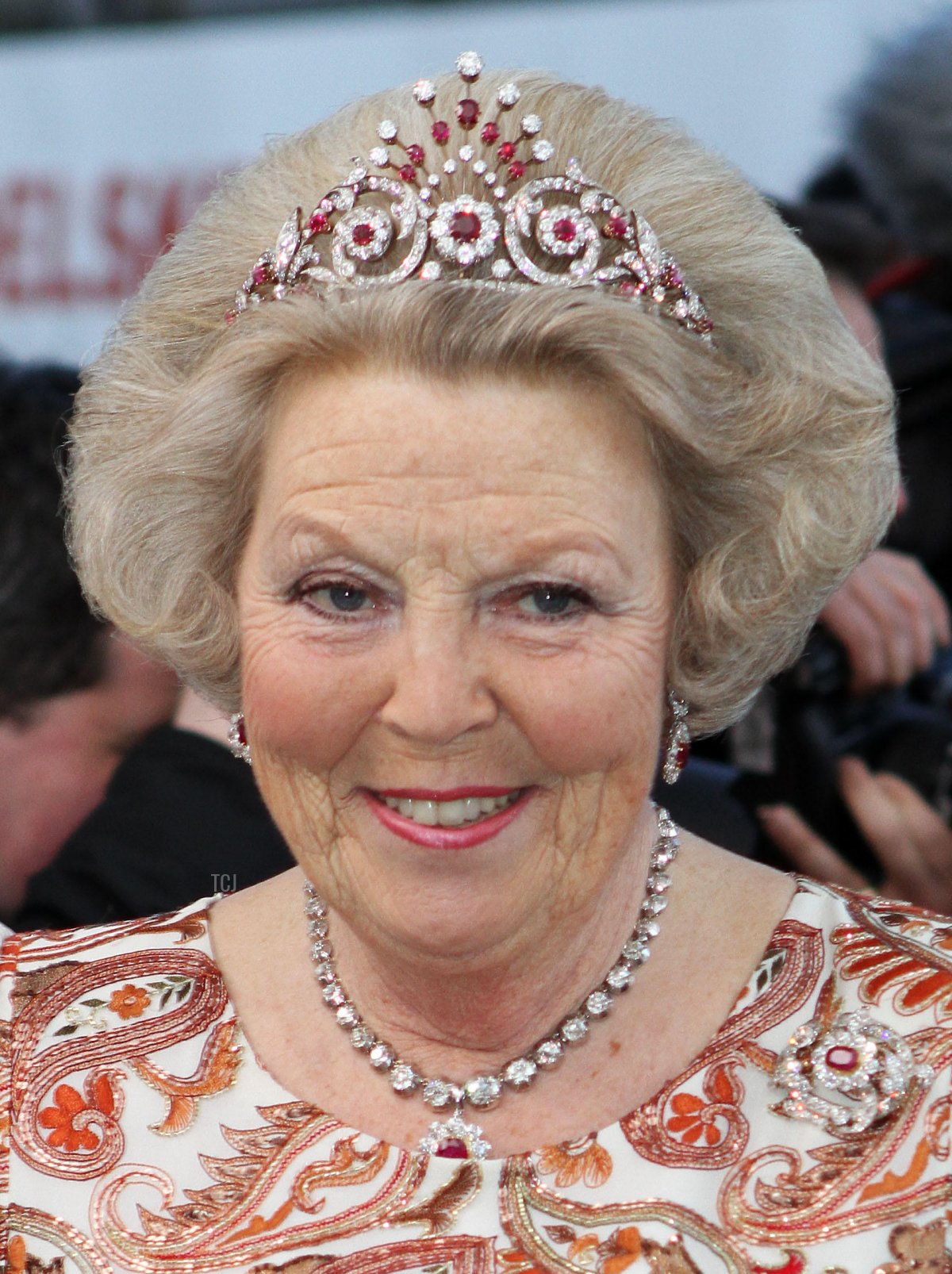 Queen Beatrix of the Netherlands attends a 70th birthday gala celebration for Queen Margrethe II of Denmark, April 16, 2010 (Albert Nieboer/DPA Picture Alliance Archive/Alamy)