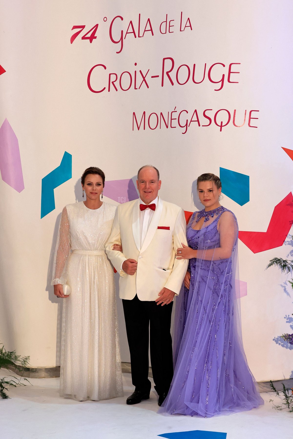 Prince Albert II and Princess Charlene of Monaco, with Camille Gottlieb, attend the Red Cross Ball on July 29, 2023 (VALERY HACHE/AFP via Getty Images)