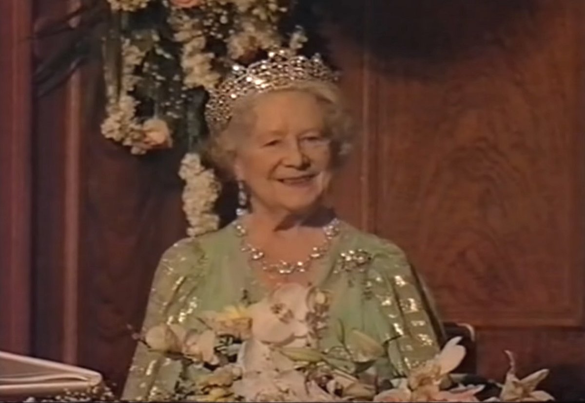 The Queen Mother attends a 90th birthday gala in her honor at the London Palladium, July 19, 1990 (screencapture)