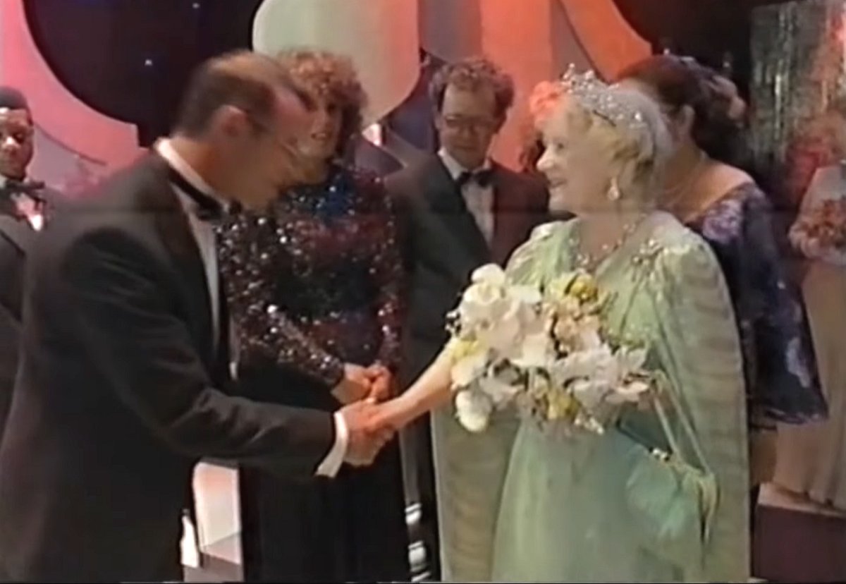 The Queen Mother attends a 90th birthday gala in her honor at the London Palladium, July 19, 1990 (screencapture)