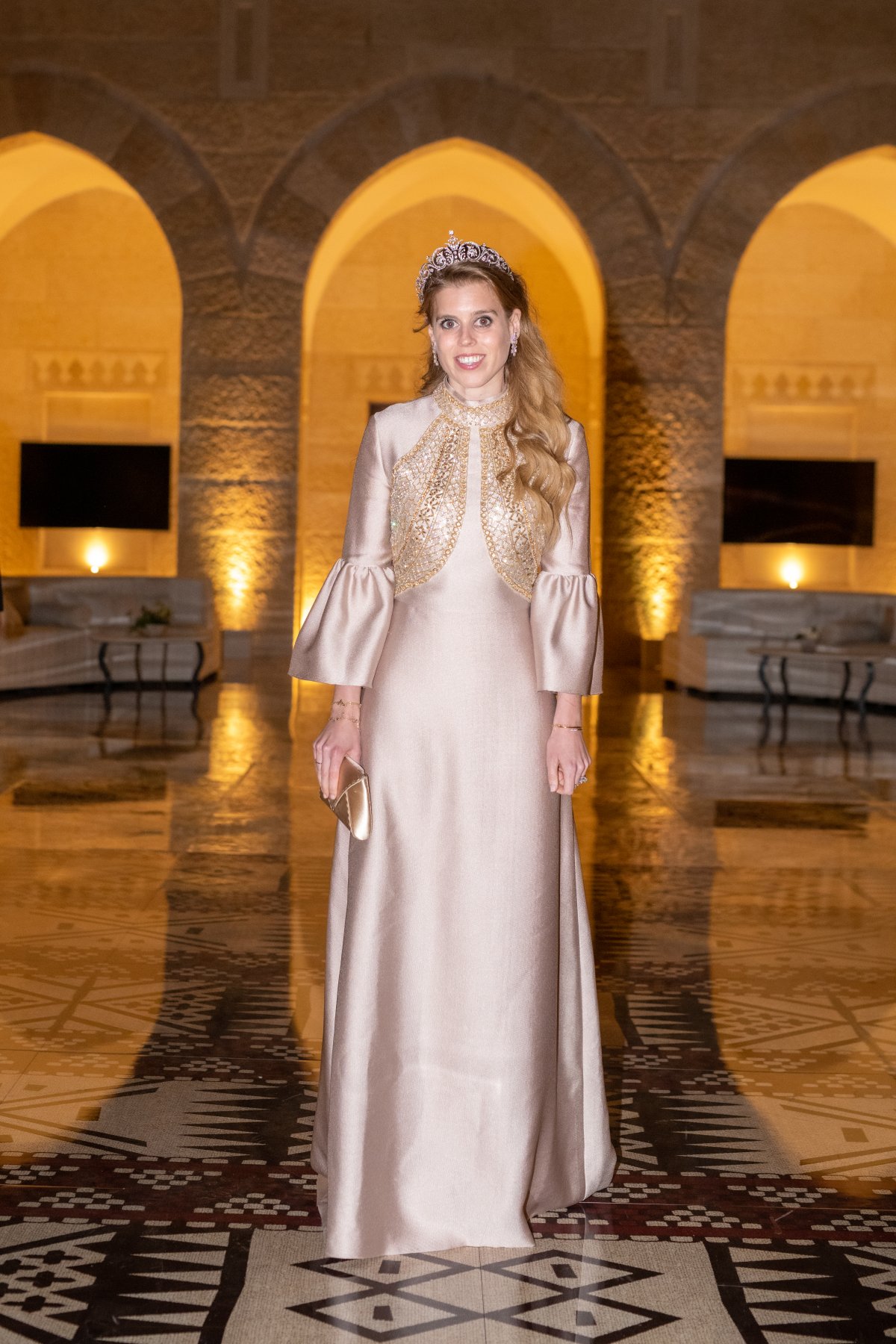 Princess Beatrice of York attends a wedding banquet honoring Crown Prince Hussein and Princess Rajwa of Jordan in Amman, June 1, 2023 (Royal Hashemite Court)