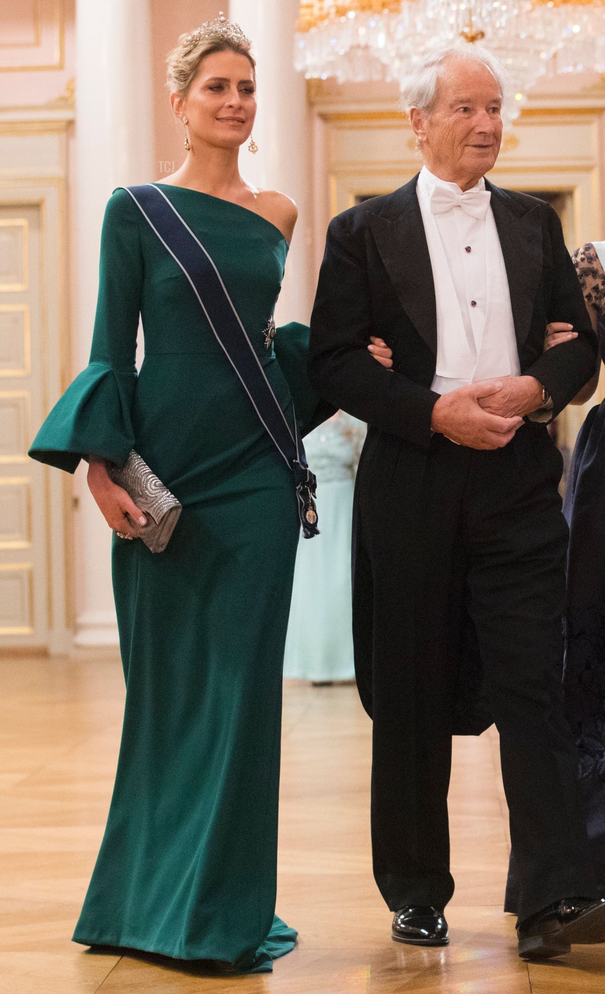 Princess Tatiana, escorted by Bernhard Mach, attends the 80th birthday celebrations for King Harald V and Queen Sonja of Norway in Oslo on May 9, 2017 (HAAKON MOSVOLD LARSEN/AFP via Getty Images)