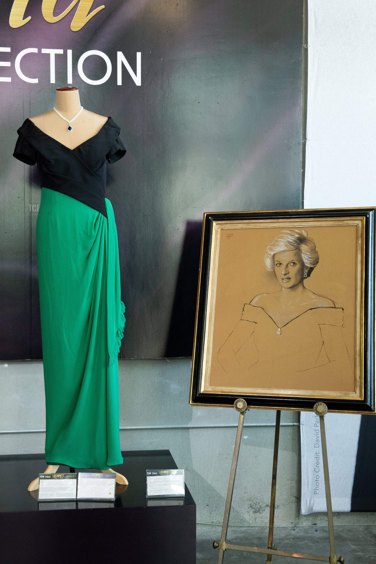 Dresses from the collection of Diana, Princess of Wales are displayed in Beverly Hills ahead of their sale by Julien's Auctions, August 28, 2023 (VALERIE MACON/AFP via Getty Images)