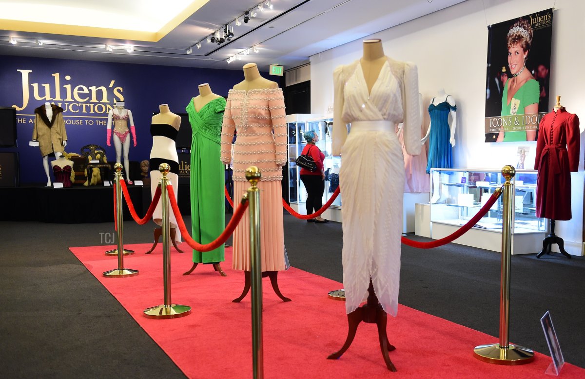 Dresses from the collection of Diana, Princess of Wales are displayed in Beverly Hills ahead of their sale by Julien's Auctions, December 1, 2014 (FREDERIC J. BROWN/AFP via Getty Images)