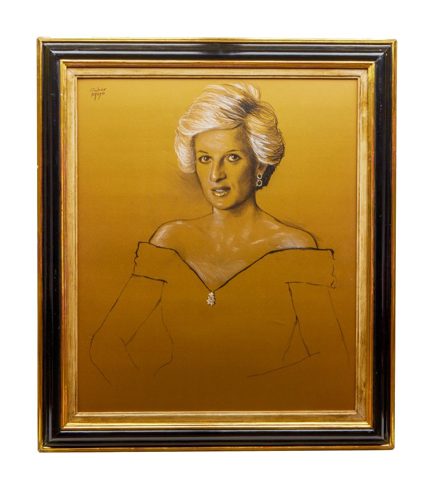 A sketch study of Diana, Princess of Wales by Israel Zohar, completed at Kensington Palace, is displayed ahead of its planned sale, scheduled for September 2023 (Julien's Auctions)