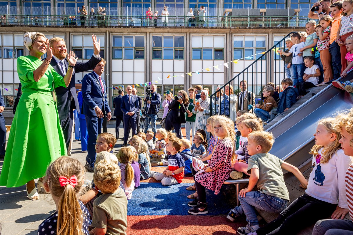 King Willem-Alexander and Queen Maxima of the Netherlands are pictured in Ede during their regional visit to the Gelderse Valley on August 31, 2023 (Patrick van Katwijk/Getty Images)