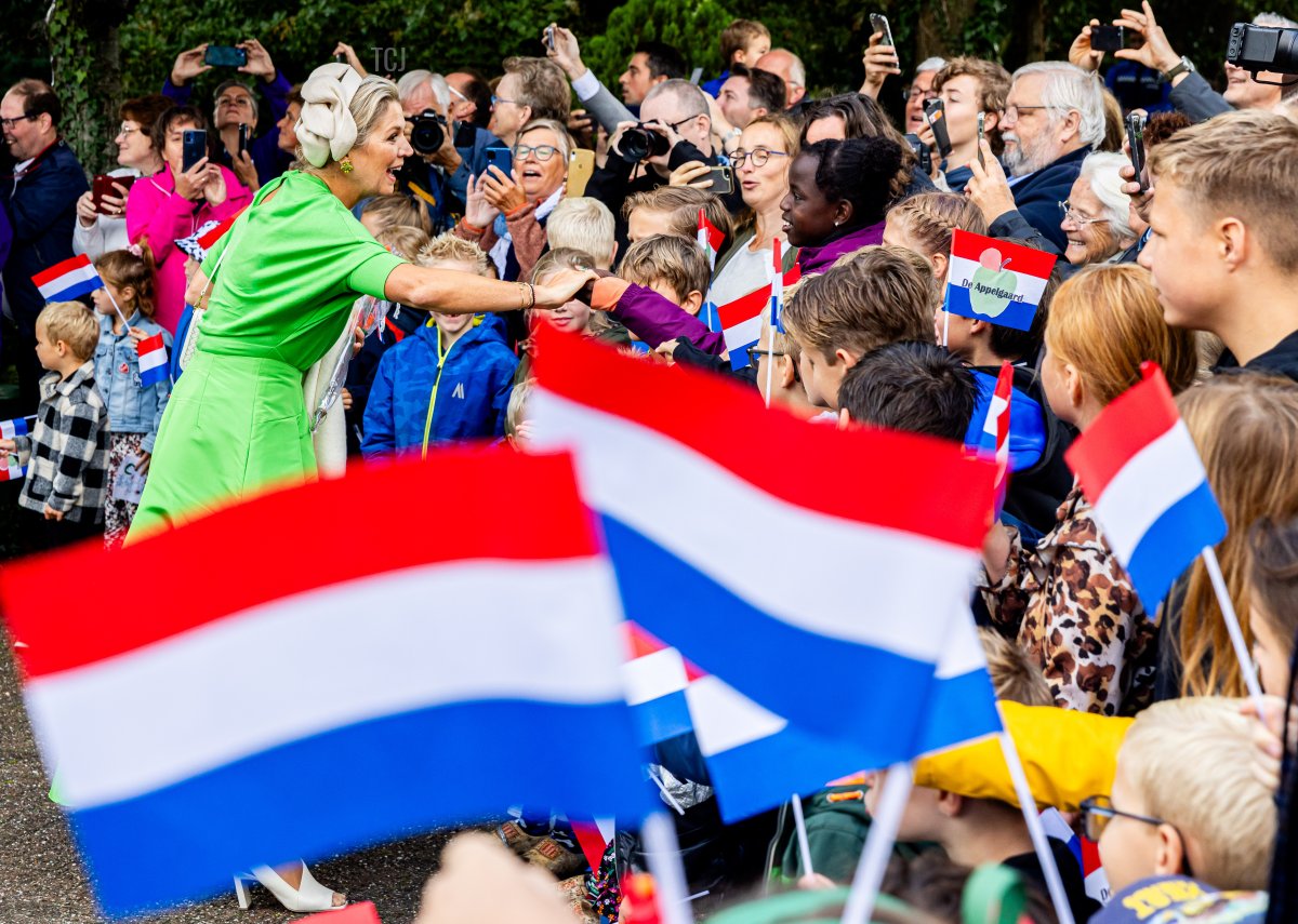 King Willem-Alexander and Queen Maxima of the Netherlands are pictured in Nijkerk during their regional visit to the Gelderse Valley on August 31, 2023 (Patrick van Katwijk/Getty Images)