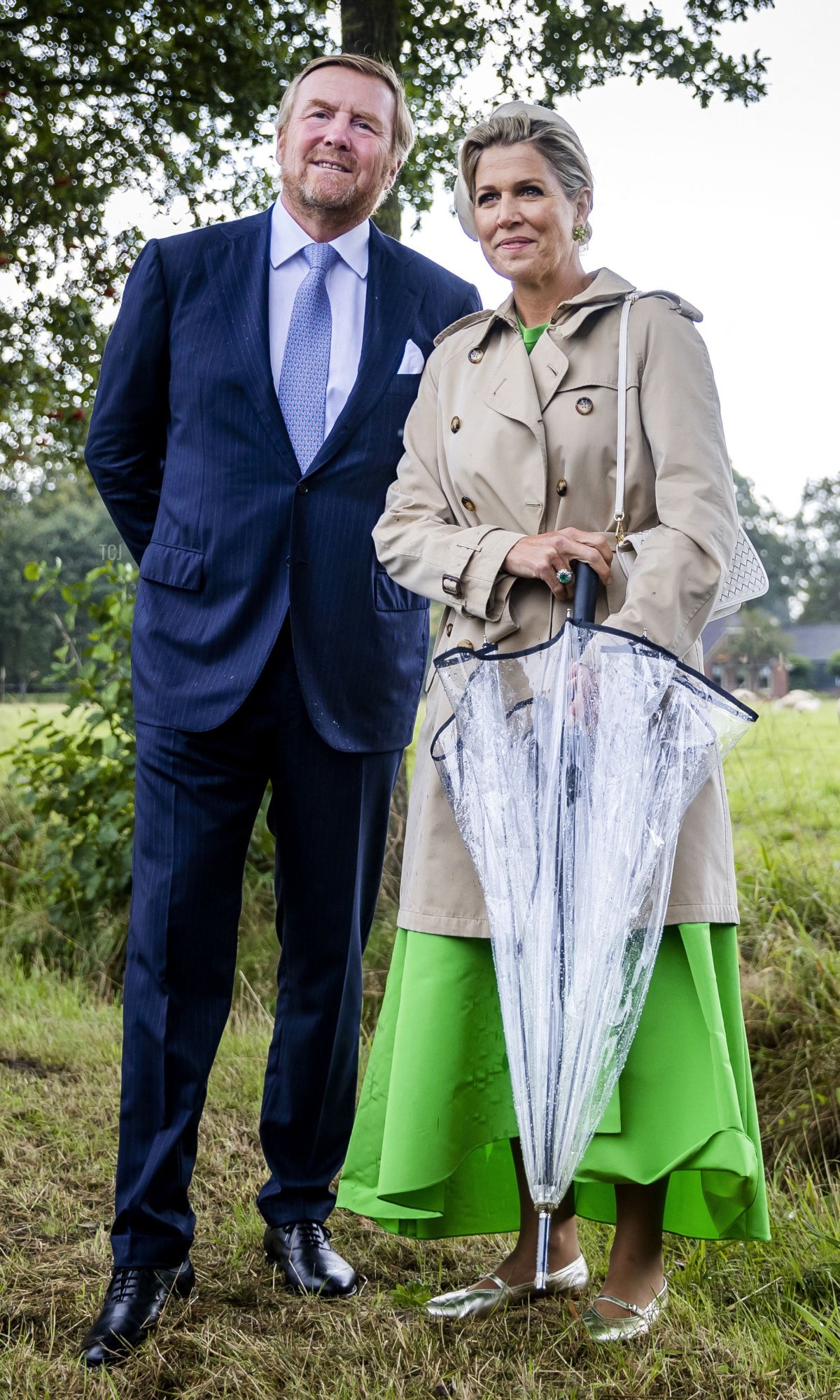 King Willem-Alexander and Queen Maxima of the Netherlands are pictured in Nijkerk during their regional visit to the Gelderse Valley on August 31, 2023 (REMKO DE WAAL/ANP/AFP via Getty Images)