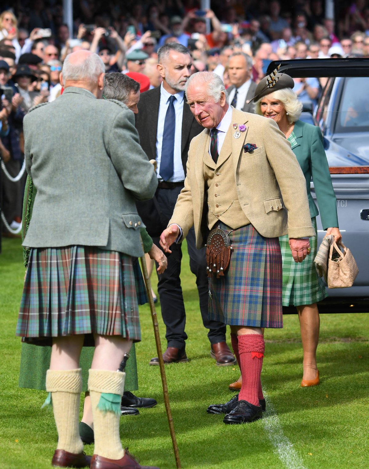 The King and Queen attend the Braemar Gathering at the Princess Royal and Duke of Fife Memorial Park in Braemar, Scotland, on September 2, 2023 (ANDY BUCHANAN/AFP via Getty Images)