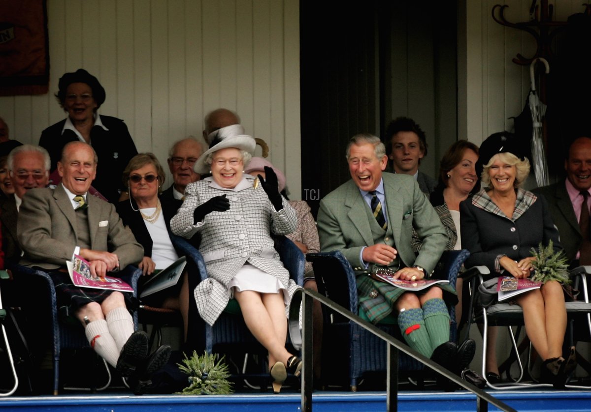 The Duke of Edinburgh, Queen Elizabeth II, and the Duke and Duchess of Rothesay attend the Braemar Gathering in Braemar, Scotland, on September 2, 2006 (Chris Jackson/Getty Images)