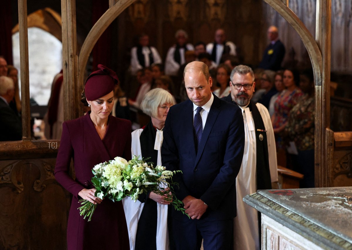 The Prince and Princess of Wales attend a service at St. David's Cathedral in Pembrokeshire, Wales, to commemorate the first anniversary of the death of Queen Elizabeth II, September 8, 2023 (Toby Melville - WPA Pool/Getty Images)