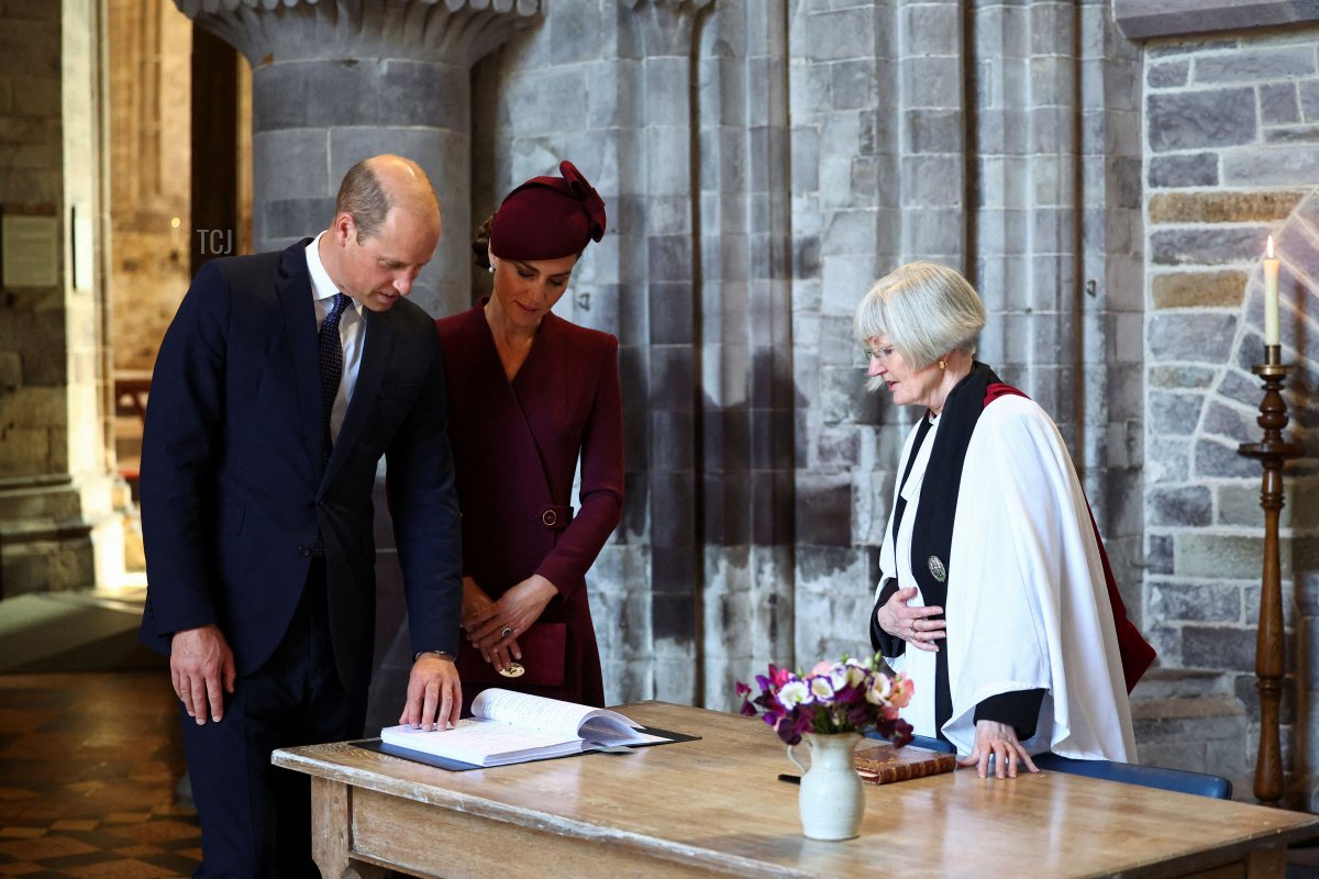 The Prince and Princess of Wales attend a service at St. David's Cathedral in Pembrokeshire, Wales, to commemorate the first anniversary of the death of Queen Elizabeth II, September 8, 2023 (Toby Melville - WPA Pool/Getty Images)