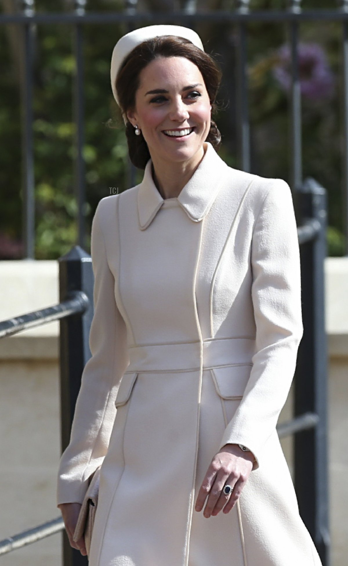 The Duchess of Cambridge attends a church service at St. George's Chapel, Windsor on Easter Sunday, April 16, 2017 (JONATHAN BRADY/AFP via Getty Images)