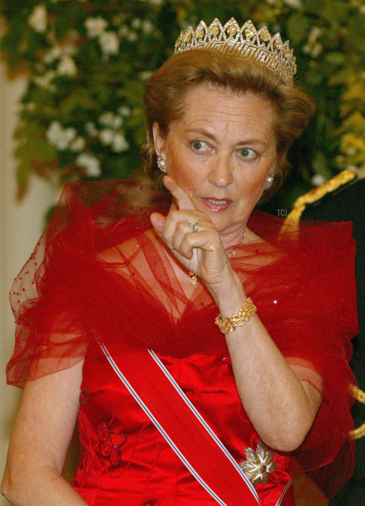 Queen Paola attends a state banquet in Brussels in honor of King Harald V and Queen Sonja of Norway on May 20, 2003 (Mark Renders/Getty Images)