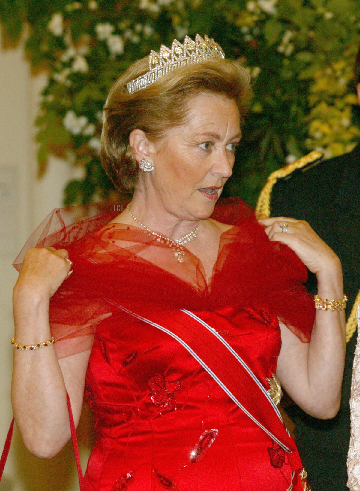Queen Paola attends a state banquet in Brussels in honor of King Harald V and Queen Sonja of Norway on May 20, 2003 (Mark Renders/Getty Images)