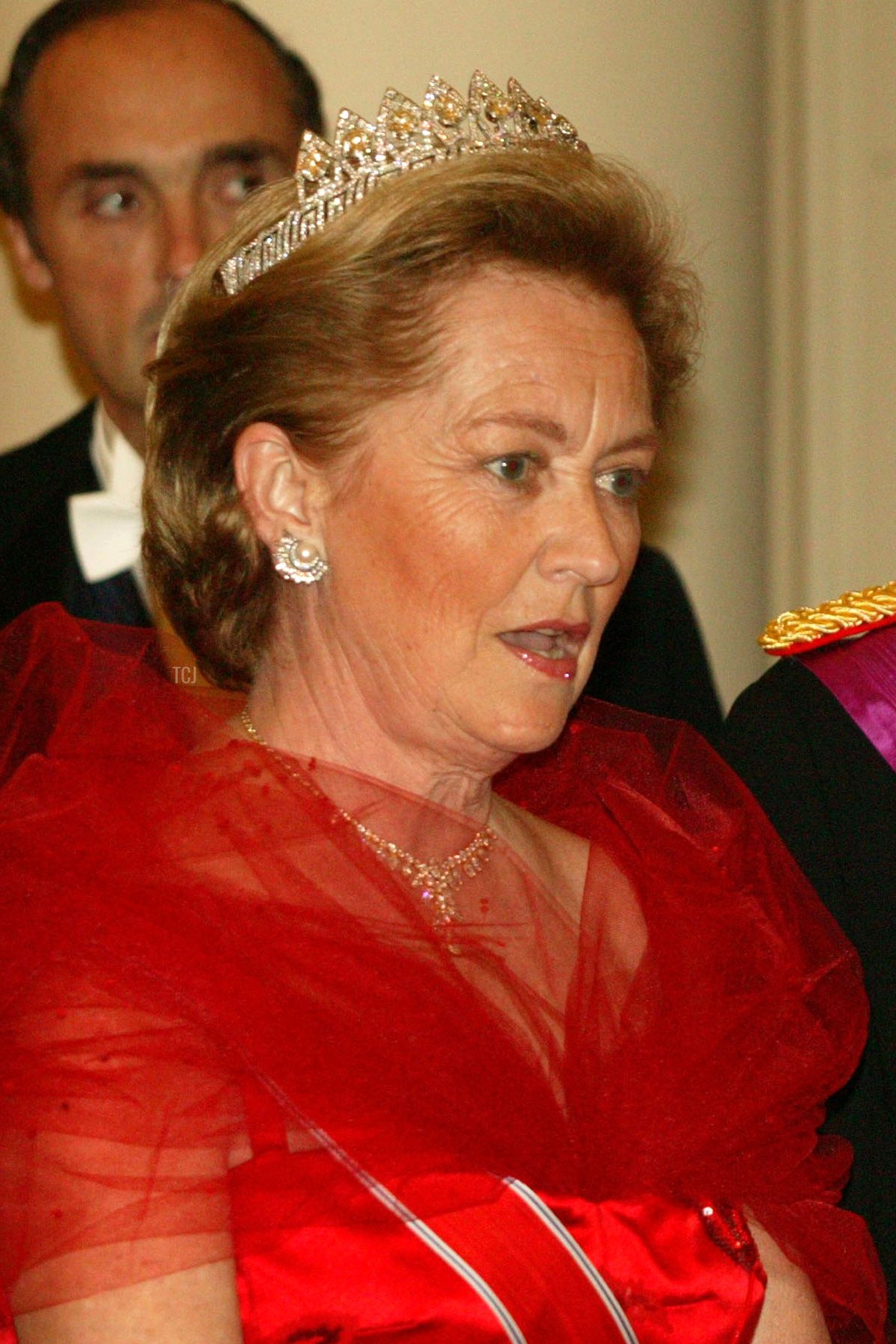 Queen Paola attends a state banquet in Brussels in honor of King Harald V and Queen Sonja of Norway on May 20, 2003 (Mark Renders/Getty Images)